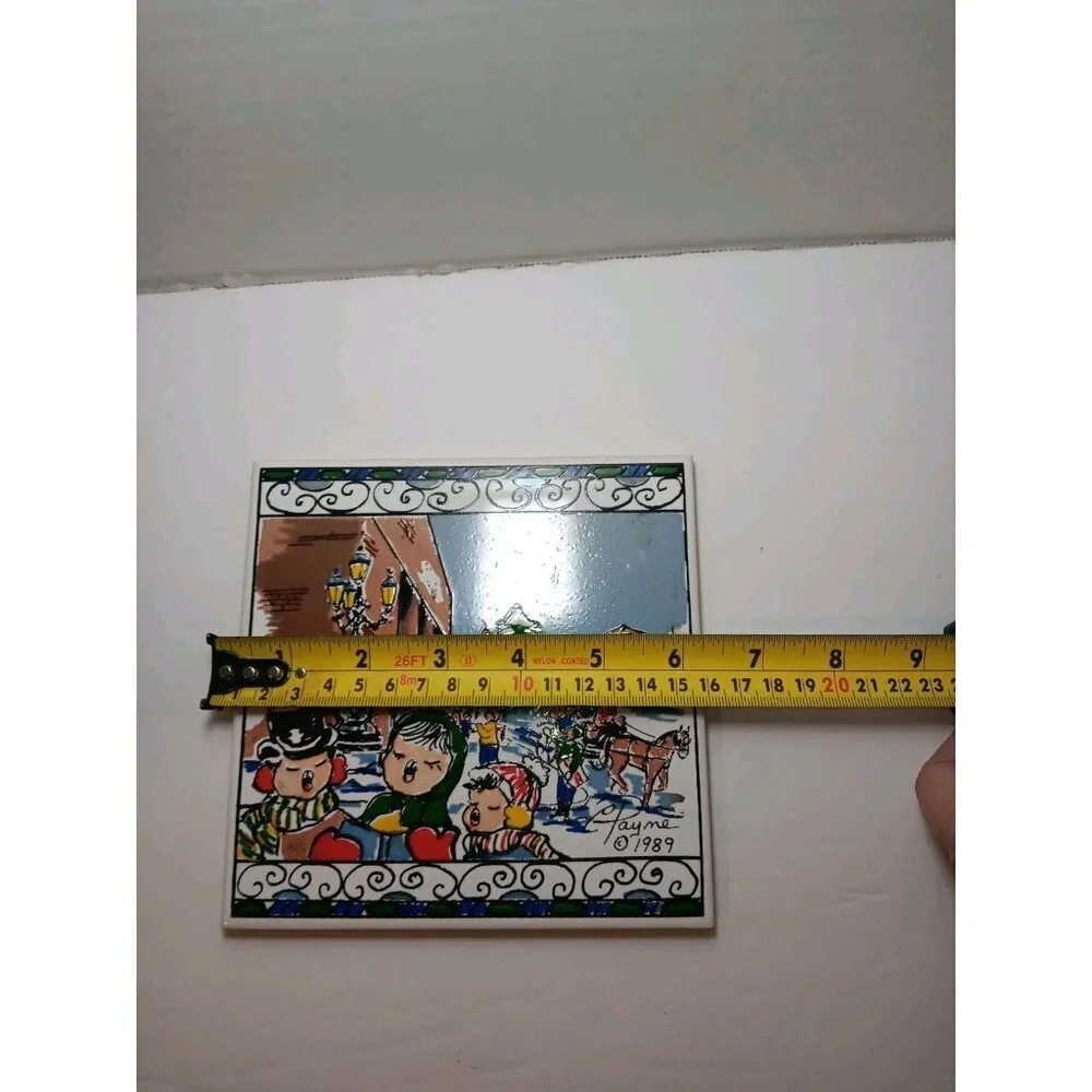 Signed Carolyn Payne Handpainted Tile Vintage 1989 Christmas